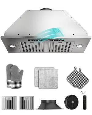 30 inch Built in/Insert Range Hood 900 CFM, Stainless Steel | Gesture/Touch/Remote Control, 4-Speed Fan, Ducted/Ductless Convertible, LED Lights, Dishwasher Safe Filters 30 inch Built in/Insert Range Hood 900 CFM, Stainless Steel | Gesture/Touch/Remote Control, 4-Speed Fan, Ducted/Ductless Convertible, LED Lights, Dishwasher Safe Filters
