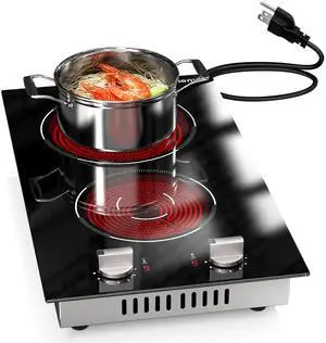 2 Burners Electric Cooktop 2000W, Plug in Electric Stove Top110v, Countertop & Built-in Cook top 12 Inch, 2 Burner Cooktop Knob Control, 9 Power Levels, Grey knob 2 Burners Electric Cooktop 2000W, Plug in Electric Stove Top110v, Countertop & Built-in Cook top 12 Inch, 2 Burner Cooktop Knob Control, 9 Power Levels, Grey knob