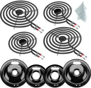 W10290350 W10290353 Black Porcelain Burner Drip Pan Bowls & MP22YA Electric Range Burner Element Unit Set by -Compatible with Whirl-pool Frigi-daire Ama-na Range Oven/Stove W10290350 W10290353 Black Porcelain Burner Drip Pan Bowls & MP22YA Electric Range Burner Element Unit Set by -Compatible with Whirl-pool Frigi-daire Ama-na Range Oven/Stove