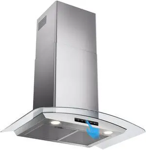 Wall Mounted Range Hood, 450 CFM Dual Inlet, Curved Glass Kitchen Vent Hood (Metal, 30 inch) Wall Mounted Range Hood, 450 CFM Dual Inlet, Curved Glass Kitchen Vent Hood (Metal, 30 inch)
