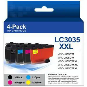 LC3035 BK/C/M/Y Ink Cartridges 4 Pack Compatible for Brother LC3035XXL | LC3035BK, LC3035C, LC3035M, LC3035Y Ultra High-Yield Ink Cartridge Set for MFC-J805DW MFC-J995DW Printer - LC3035 LC3035 BK/C/M/Y Ink Cartridges 4 Pack Compatible for Brother LC3035XXL | LC3035BK, LC3035C, LC3035M, LC3035Y Ultra High-Yield Ink Cartridge Set for MFC-J805DW MFC-J995DW Printer - LC3035