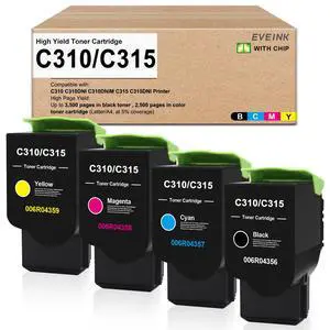 High Capacity C310 C315 Toner Cartridge 4-Pack with New Chip | Compatible with Xerox C310 C310DNI C315 C315DNI Color Printers for Xerox 006R04356 006R04357 006R04358 006R04359 High Capacity C310 C315 Toner Cartridge 4-Pack with New Chip | Compatible with Xerox C310 C310DNI C315 C315DNI Color Printers for Xerox 006R04356 006R04357 006R04358 006R04359
