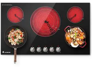36 Inch Electric Cooktop, 5 Burner 9000W Built-In Ceramic Stove Top with Knob Controls, 9 Heat Levels, Child Lock and Timer, 220-240V Hardwired, ETL&FCC, No Plug 36 Inch Electric Cooktop, 5 Burner 9000W Built-In Ceramic Stove Top with Knob Controls, 9 Heat Levels, Child Lock and Timer, 220-240V Hardwired, ETL&FCC, No Plug