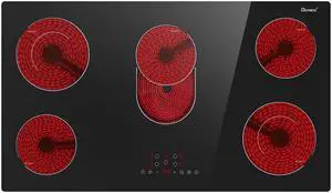 Electric Cooktop 36 Inch 5 Burners,220~240V,Built in Electric Stove Top,8400W Radiant Ceramic Cooktop with Hardwired,Touch Control,Child Lock,Dual-Ring Heating,Expandable Zones Electric Cooktop 36 Inch 5 Burners,220~240V,Built in Electric Stove Top,8400W Radiant Ceramic Cooktop with Hardwired,Touch Control,Child Lock,Dual-Ring Heating,Expandable Zones