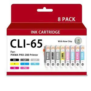 Compatible with Canon PRO 200 / PRO 200S CLI 65 CLI-65 Ink Cartridges 8-Pack with Chip (1BK, 1C, 1M, 1Y, 1PM, 1PC, 1GY, 1LGY) Compatible with Canon PRO 200 / PRO 200S CLI 65 CLI-65 Ink Cartridges 8-Pack with Chip (1BK, 1C, 1M, 1Y, 1PM, 1PC, 1GY, 1LGY)