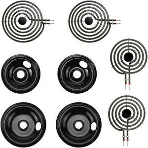 MP22YA Electric Stove Range Burner Element and Black Porcelain Drip Pans | 5304430149 5304430150 Replace 318067041 318067051 Compatible with Frigidaire Ken-more | Upgrade by MP22YA Electric Stove Range Burner Element and Black Porcelain Drip Pans | 5304430149 5304430150 Replace 318067041 318067051 Compatible with Frigidaire Ken-more | Upgrade by