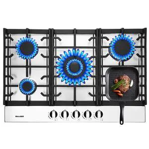 30 Inch Gas Cooktop, 5 Burners Built in Gas Stove Top | NG/LPG Convertible Propane Cooktop, Auto Ignition, Stainless Steel Surface, Cast Iron Grates, Thermocouple Protection, ETL 30 Inch Gas Cooktop, 5 Burners Built in Gas Stove Top | NG/LPG Convertible Propane Cooktop, Auto Ignition, Stainless Steel Surface, Cast Iron Grates, Thermocouple Protection, ETL