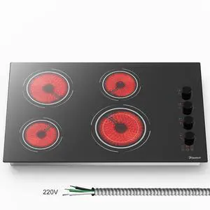30 Inch Electric Cooktop, 6700W 240V Hard Wired, Black Knob | 4 Burner Electric Stove 30 Inches Built-in, Timer, Safety Lock, Dual Ring, Cut-out Size: 29.13" x 19.3", 220V No Plug 30 Inch Electric Cooktop, 6700W 240V Hard Wired, Black Knob | 4 Burner Electric Stove 30 Inches Built-in, Timer, Safety Lock, Dual Ring, Cut-out Size: 29.13" x 19.3", 220V No Plug
