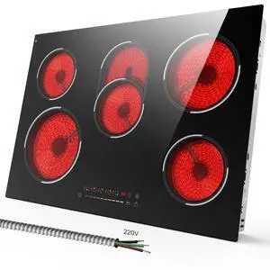 30 Inch Electric Cooktop, 5 Burner Ceramic, 8400W, Hardwired, No Plug | Built-in design, slide touch control, 9 power levels, expanded oval zone, 99-minute timer, pause function, child lock 30 Inch Electric Cooktop, 5 Burner Ceramic, 8400W, Hardwired, No Plug | Built-in design, slide touch control, 9 power levels, expanded oval zone, 99-minute timer, pause function, child lock
