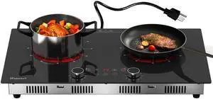 2 Burner Electric Cooktop 110V, 2000W Shard Power | 24 Inch Ceramic Stove Countertop & Built Dual Burner, Knob and Touch Control with Timer, Safety Lock, 120V Portable Plug in 2 Burner Electric Cooktop 110V, 2000W Shard Power | 24 Inch Ceramic Stove Countertop & Built Dual Burner, Knob and Touch Control with Timer, Safety Lock, 120V Portable Plug in