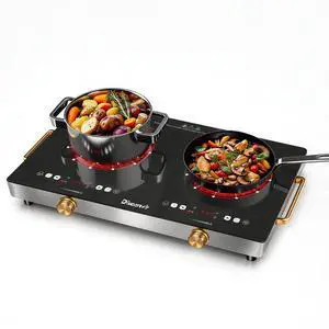 2 Burner Electric Cooktop with Handle 110V, 2000W Shard Power | 24 Inch Ceramic Stove Top Countertop Burner, Knob and Touch Control with Timer, Safety Lock, 120V Portable Plug in 2 Burner Electric Cooktop with Handle 110V, 2000W Shard Power | 24 Inch Ceramic Stove Top Countertop Burner, Knob and Touch Control with Timer, Safety Lock, 120V Portable Plug in