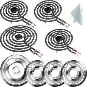 W10196405(8) W10196406(6) Electric Stove Burner Drip Pans & MP22YA Electric Range Burner Element Unit Set by -Compatible with Whirl-pool Ken-more Ama-na Range Oven/Stove W10196405(8) W10196406(6) Electric Stove Burner Drip Pans & MP22YA Electric Range Burner Element Unit Set by -Compatible with Whirl-pool Ken-more Ama-na Range Oven/Stove