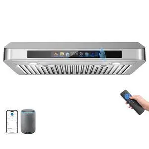 Under Cabinet Range Hood 30 Inch, 900 CFM Smart Kitchen Hood with Dual Motors, Color Display, 4-Speed Vent Hood, Voice/Gesture/Remote/Touch Control, Memory Function, LED Lights, Stainless Steel Under Cabinet Range Hood 30 Inch, 900 CFM Smart Kitchen Hood with Dual Motors, Color Display, 4-Speed Vent Hood, Voice/Gesture/Remote/Touch Control, Memory Function, LED Lights, Stainless Steel