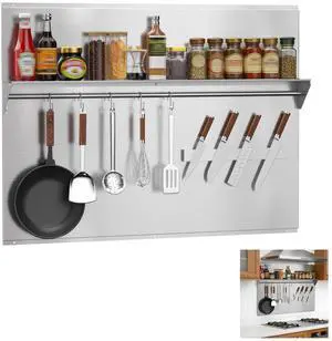 42"x30" Stainless Steel Range Backsplash, Stove Backsplash With Storage Shelf & Magnetic Knife Rack, Stainless Steel Backsplash For Stove, Range Hood Wall Shield With Pre-Drilled Holes 42"x30" Stainless Steel Range Backsplash, Stove Backsplash With Storage Shelf & Magnetic Knife Rack, Stainless Steel Backsplash For Stove, Range Hood Wall Shield With Pre-Drilled Holes