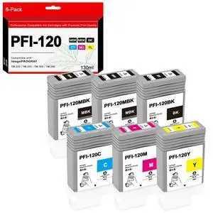 PFI-120 Ink Cartridge Set 130ml Pigment PFI-120MBK PFI-120BK PFI-120C PFI-120M PFI-120Y Ink Tank Replacement for Canon imagePROGRAF TM-300 TM-305 TM-200 TM-205 (6-Pack,130ml) PFI-120 Ink Cartridge Set 130ml Pigment PFI-120MBK PFI-120BK PFI-120C PFI-120M PFI-120Y Ink Tank Replacement for Canon imagePROGRAF TM-300 TM-305 TM-200 TM-205 (6-Pack,130ml)