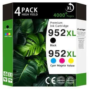 Compatible for 952XL Ink Cartridges Combo Pack Replacement for 952 XL HP952 HP952XL to use with HP OfficeJet Pro 8710 7740 8720 8715 8210 8703 OfficeJet 8702 Printers, 4-Pack Black Cyan Magenta Yellow Compatible for 952XL Ink Cartridges Combo Pack Replacement for 952 XL HP952 HP952XL to use with HP OfficeJet Pro 8710 7740 8720 8715 8210 8703 OfficeJet 8702 Printers, 4-Pack Black Cyan Magenta Yellow