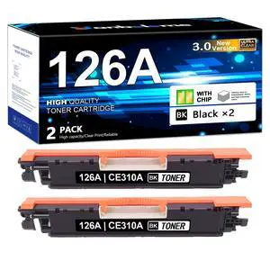 126A Black Toner Cartridge 2-Pack Replacement for HP 126A CE310A Toner | Compatible with Color Pro CP1025 CP1025nw,Pro 100 Color MFP M175nw M275 Printer Ink (Black) 126A Black Toner Cartridge 2-Pack Replacement for HP 126A CE310A Toner | Compatible with Color Pro CP1025 CP1025nw,Pro 100 Color MFP M175nw M275 Printer Ink (Black)