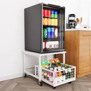 Mini Fridge Stand with Storage, 19.7" W x 19.7" D Heavy Duty Mobile Refrigerator Shelf Stand Table with Wheels, Fridge Cart Organizer with Drawer Basket for Home Dorm Office (White) Mini Fridge Stand with Storage, 19.7" W x 19.7" D Heavy Duty Mobile Refrigerator Shelf Stand Table with Wheels, Fridge Cart Organizer with Drawer Basket for Home Dorm Office (White)
