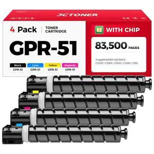 GPR-51 GPR51 Toner Cartridge 8516B003 8517B003 8518B003 8519B003 Replacement for Canon ImageRunner Advance C250if C255if C350if C350p C355if Printer Ink High Yield 4-Pack Set Black Cyan Magenta Yellow GPR-51 GPR51 Toner Cartridge 8516B003 8517B003 8518B003 8519B003 Replacement for Canon ImageRunner Advance C250if C255if C350if C350p C355if Printer Ink High Yield 4-Pack Set Black Cyan Magenta Yellow