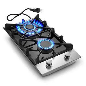 Gas Cooktop 2 Burner 12 Inch, Propane Cooktop Dual Fuel LPG/NG Convertible, Gas Stove Built-in Black Tempered Glass with Thermocouple Protection for Apartment Outdoor RV Gas Cooktop 2 Burner 12 Inch, Propane Cooktop Dual Fuel LPG/NG Convertible, Gas Stove Built-in Black Tempered Glass with Thermocouple Protection for Apartment Outdoor RV