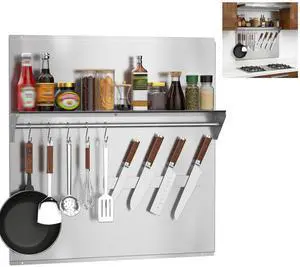 30"x30" Stainless Steel Range Backsplash, Stove Backsplash With Storage Shelf & Magnetic Knife Rack, Stainless Steel Backsplash For Stove, Range Hood Wall Shield With Pre-Drilled Holes 30"x30" Stainless Steel Range Backsplash, Stove Backsplash With Storage Shelf & Magnetic Knife Rack, Stainless Steel Backsplash For Stove, Range Hood Wall Shield With Pre-Drilled Holes