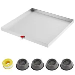 27 in x 25 in Washing Machine Pan for Washer Dryer and Small Appliances, Heavy Duty 304 Stainless Steel Washer Drip Tray with Drain Hole & Hose Adapte, 4 Pcs Anti-Vibration Feet 27 in x 25 in Washing Machine Pan for Washer Dryer and Small Appliances, Heavy Duty 304 Stainless Steel Washer Drip Tray with Drain Hole & Hose Adapte, 4 Pcs Anti-Vibration Feet