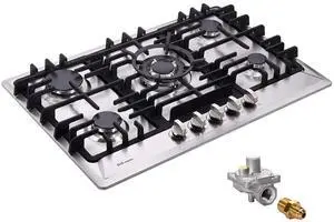30 Inch Gas Cooktop, Stainless Steel Built-in 5 Burners Gas Stovetop LPG/NG Convertible Gas Stove Top Dual Fuel Cooktop DM527-02 30 Inch Gas Cooktop, Stainless Steel Built-in 5 Burners Gas Stovetop LPG/NG Convertible Gas Stove Top Dual Fuel Cooktop DM527-02