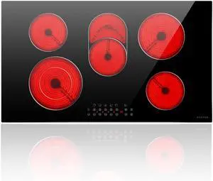 36 Inch Electric Cooktop 5 Burner Electric StoveTop,8400W High Power | Built-in Electric Radiant Ceramic Cooktop with Extended Zone, Child Safety Lock, Timer, Pause, Glass Stove, 220-240V HardWire 36 Inch Electric Cooktop 5 Burner Electric StoveTop,8400W High Power | Built-in Electric Radiant Ceramic Cooktop with Extended Zone, Child Safety Lock, Timer, Pause, Glass Stove, 220-240V HardWire