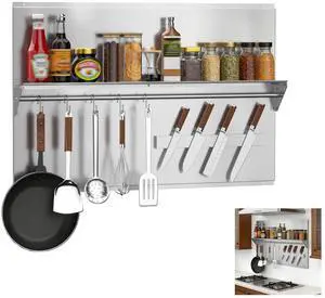 36"x24" Stainless Steel Range Backsplash, Stove Backsplash with Storage Shelf & Magnetic Knife Rack, Stainless Steel Backsplash for Stove, Range Hood Wall Shield with Pre-Drilled Holes 36"x24" Stainless Steel Range Backsplash, Stove Backsplash with Storage Shelf & Magnetic Knife Rack, Stainless Steel Backsplash for Stove, Range Hood Wall Shield with Pre-Drilled Holes