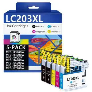LC203XL Ink Cartridges High Yield 5-Pack 2BK/C/M/Y | Replacement for Brother LC203 XL LC201 LC203BK Ink MFC-J480DW MFC-J485DW MFC-J460DW MFC-J4620DW MFC-J4420DW Printer LC203XL Ink Cartridges High Yield 5-Pack 2BK/C/M/Y | Replacement for Brother LC203 XL LC201 LC203BK Ink MFC-J480DW MFC-J485DW MFC-J460DW MFC-J4620DW MFC-J4420DW Printer