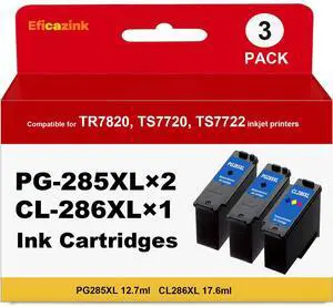 3 Pack PG-285XL CL-286XL Ink Cartridges Compatible for Pixma TR7820, TS7720, TS7722 Inkjet Printers (2Black, 1Color) 3 Pack PG-285XL CL-286XL Ink Cartridges Compatible for Pixma TR7820, TS7720, TS7722 Inkjet Printers (2Black, 1Color)