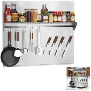36"x30" Stainless Steel Range Backsplash, Stove Backsplash With Storage Shelf & Magnetic Knife Rack, Stainless Steel Backsplash For Stove, Range Hood Wall Shield With Pre-Drilled Holes 36"x30" Stainless Steel Range Backsplash, Stove Backsplash With Storage Shelf & Magnetic Knife Rack, Stainless Steel Backsplash For Stove, Range Hood Wall Shield With Pre-Drilled Holes