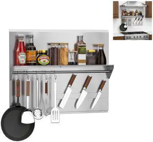 30"x24" Stainless Steel Range Backsplash, Stove Backsplash With Storage Shelf & Magnetic Knife Rack, Stainless Steel Backsplash For Stove, Range Hood Wall Shield With Pre-Drilled Holes 30"x24" Stainless Steel Range Backsplash, Stove Backsplash With Storage Shelf & Magnetic Knife Rack, Stainless Steel Backsplash For Stove, Range Hood Wall Shield With Pre-Drilled Holes