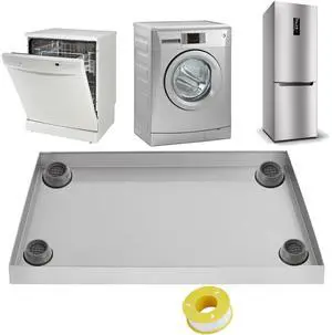 28 in x 30 in Washing Machine Pan for Washer Dryer and Small Appliances, Large Size Washing Machine Tray with 4 Pcs Anti-Vibration Feet, 304 Stainless Steel, No Hole Desgin 28 in x 30 in Washing Machine Pan for Washer Dryer and Small Appliances, Large Size Washing Machine Tray with 4 Pcs Anti-Vibration Feet, 304 Stainless Steel, No Hole Desgin