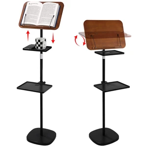 Floor Book Stand with 2 Removable Trays, Adjustable Height Wood Reading Stand for Bed or Sofa, Music Stand Book Holder for Music Sheet, Tilt and Rotate Laptop Holder, Portable Podium Stand Floor Book Stand with 2 Removable Trays, Adjustable Height Wood Reading Stand for Bed or Sofa, Music Stand Book Holder for Music Sheet, Tilt and Rotate Laptop Holder, Portable Podium Stand