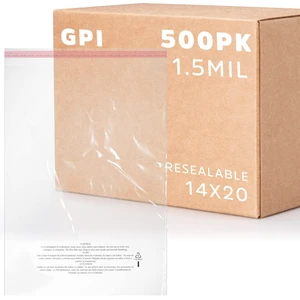 Pack of 500 14" X 20" Clear Self Seal Poly Bags, 1.5 Mil - Resealable Polybags with Adhesive Strip & Suffocation Warning for Packaging T Shirts Clothing. Perfect for Shipping Supplies with FBA Pack of 500 14" X 20" Clear Self Seal Poly Bags, 1.5 Mil - Resealable Polybags with Adhesive Strip & Suffocation Warning for Packaging T Shirts Clothing. Perfect for Shipping Supplies with FBA
