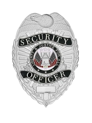 Security Officer Badge, Enameled & Plated, 5PC Pin Catch Design, Standard Issue Badge Size Security Officer Badge, Enameled & Plated, 5PC Pin Catch Design, Standard Issue Badge Size