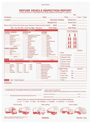 Refuse Truck Driver's Vehicle Inspection Reports, 10 Pack 31 Sets of Forms, 2-Ply Carbonless, 8.5" x 11", Meets FMCSR Requirements, DVIR, DOT Compliant Refuse Truck Driver's Vehicle Inspection Reports, 10 Pack 31 Sets of Forms, 2-Ply Carbonless, 8.5" x 11", Meets FMCSR Requirements, DVIR, DOT Compliant