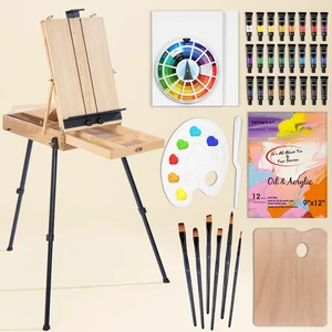 37 Pcs Acrylic Painting Set with French Easel, Natural Professional Artist Easel Kit with Canvas, Paintbrush, Paints Suitable for Adults, Artists and Beginners 37 Pcs Acrylic Painting Set with French Easel, Natural Professional Artist Easel Kit with Canvas, Paintbrush, Paints Suitable for Adults, Artists and Beginners