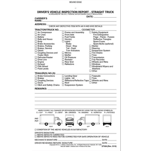 Straight Truck Detailed Inspection Report, 10 Pk., Carbonless Book Format with 31 Sets, 2-Ply, Meet FMCSR Requirements, Driver's Vehicle, 5.5" x 9.25" Straight Truck Detailed Inspection Report, 10 Pk., Carbonless Book Format with 31 Sets, 2-Ply, Meet FMCSR Requirements, Driver's Vehicle, 5.5" x 9.25"