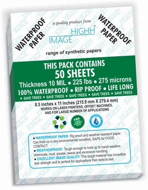 Premium Waterproof Synthetic Paper 10 MIL 8.5 x 11 Non-Tear 50 Sheets Extra Strong Life Long Durable Rain and Weather-Proof 275 Micron Paper for Laser Printer, Waterproof Non-Tear Synthetic Paper Premium Waterproof Synthetic Paper 10 MIL 8.5 x 11 Non-Tear 50 Sheets Extra Strong Life Long Durable Rain and Weather-Proof 275 Micron Paper for Laser Printer, Waterproof Non-Tear Synthetic Paper