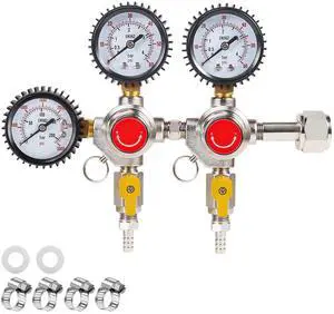 Co2 Regulator for Kegerator, CGA-320 Co2 Regulator Dual Output Co2 Tank Regulator with 4 Hose Clamps, Draft Beer Kegerator Co2 Regulator Co2 Pressure Regulator for Home Brewing Co2 Regulator for Kegerator, CGA-320 Co2 Regulator Dual Output Co2 Tank Regulator with 4 Hose Clamps, Draft Beer Kegerator Co2 Regulator Co2 Pressure Regulator for Home Brewing