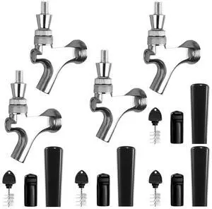 4 Sets All 304 Stainless Steel Beer Tap Faucet Kit - Draft Beer Dispenser with Handle, Spout Cover & Cleaning Brush for Kegerator Home Bar (All Stainless Steel Construction) (4) 4 Sets All 304 Stainless Steel Beer Tap Faucet Kit - Draft Beer Dispenser with Handle, Spout Cover & Cleaning Brush for Kegerator Home Bar (All Stainless Steel Construction) (4)