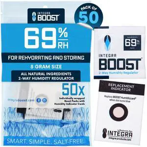 2-Way Humidity Control Pack - Preserve Flavor & Control Humidity at 69% RH - Moisture Absorber for Herbs, Spices & More - 8 Gram (Pack of 50) 2-Way Humidity Control Pack - Preserve Flavor & Control Humidity at 69% RH - Moisture Absorber for Herbs, Spices & More - 8 Gram (Pack of 50)