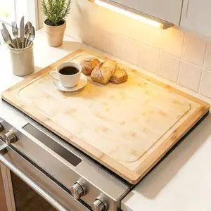 Bamboo Stovetop Cover for Electric Stove & Gas Range, 27.56 x 19.69 In, Lightweight Stove Top Cover with Built-In Handles, Juice Groove & Smooth Flat Surface for Extra Counter Space Bamboo Stovetop Cover for Electric Stove & Gas Range, 27.56 x 19.69 In, Lightweight Stove Top Cover with Built-In Handles, Juice Groove & Smooth Flat Surface for Extra Counter Space