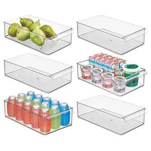 Large Stackable Fridge or Freezer Bin, Set of 6, Clear | Front Handle, Made in USA Large Stackable Fridge or Freezer Bin, Set of 6, Clear | Front Handle, Made in USA