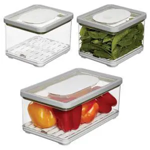 Small and Large Fridge Produce Bins with Removable Drainage Trays and Lids - Set of 3 - Gray Small and Large Fridge Produce Bins with Removable Drainage Trays and Lids - Set of 3 - Gray