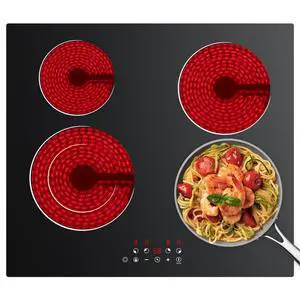 24 Inch Electric Cooktop 4 Burners 6400W Dual Heating Ring | Built-in Ceramic Radiant Stove Top with 9 Heat Levels & 99min Timer, 220-240V Hard Wire (No Plug), Touch Control, Child Lock 24 Inch Electric Cooktop 4 Burners 6400W Dual Heating Ring | Built-in Ceramic Radiant Stove Top with 9 Heat Levels & 99min Timer, 220-240V Hard Wire (No Plug), Touch Control, Child Lock
