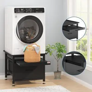 29" Heavy Duty Metal Washer and Dryer Pedestals with Pullout-Shelf and Drawer, Universal Fit Anti-Vibration Washer Dryer Base with Adjustable Feet, Up to 850 LBS Capacity, 29"x29''x23'', Black 29" Heavy Duty Metal Washer and Dryer Pedestals with Pullout-Shelf and Drawer, Universal Fit Anti-Vibration Washer Dryer Base with Adjustable Feet, Up to 850 LBS Capacity, 29"x29''x23'', Black