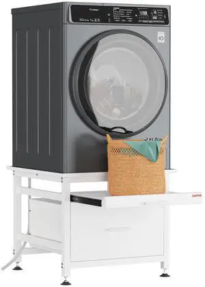 29" Heavy Duty Metal Washer and Dryer Pedestals with Pullout-Shelf and Drawer, Universal Fit Anti-Vibration Washer Dryer Base with Adjustable Feet, Up to 850 LBS Capacity, 29"x29''x23'', White 29" Heavy Duty Metal Washer and Dryer Pedestals with Pullout-Shelf and Drawer, Universal Fit Anti-Vibration Washer Dryer Base with Adjustable Feet, Up to 850 LBS Capacity, 29"x29''x23'', White